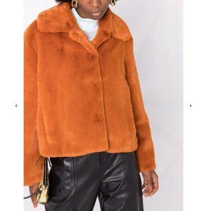 NEW! STAND STUDIO Marcella Faux-Fur Cropped Jacket - Rust